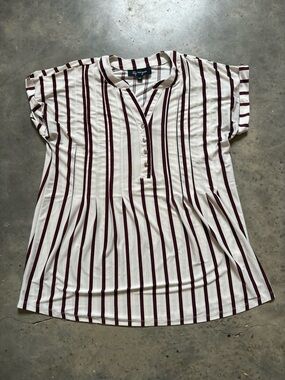 Lily Morgan Cream & Burgundy Striped Henley Top